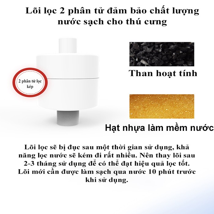 Máy lọc nước có đài phun cho mèo uống tự động, dung tích lớn 2,5L, máy cung cấp nước sạch cho thú cưng