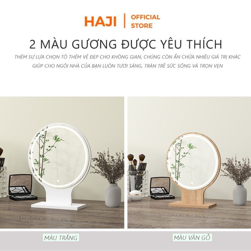 Gương tròn để bàn HAJI viền led cảm ứng điều chỉnh độ sáng thông minh A214