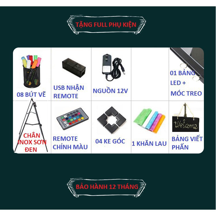 Bảng LED Huỳnh quang , Bảng Dạ Quang - Tặng Kèm Chân Đế, Hộp 8 Bút Màu cao cấp - Bảo hành 6 Tháng