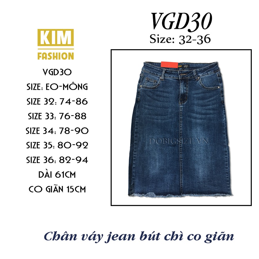 Chân Váy Jean Bút Chì Bigsize Co Giãn VGD30 size 32-36