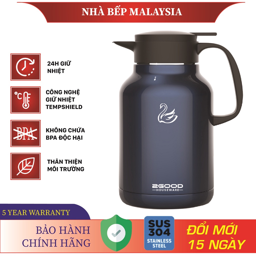 Bình Pha Trà, Phích Pha Trà, Ủ Trà 2GOOD B16 1.8 Lít Hàng Chính Hãng Giữ Nhiệt Nóng Lạnh