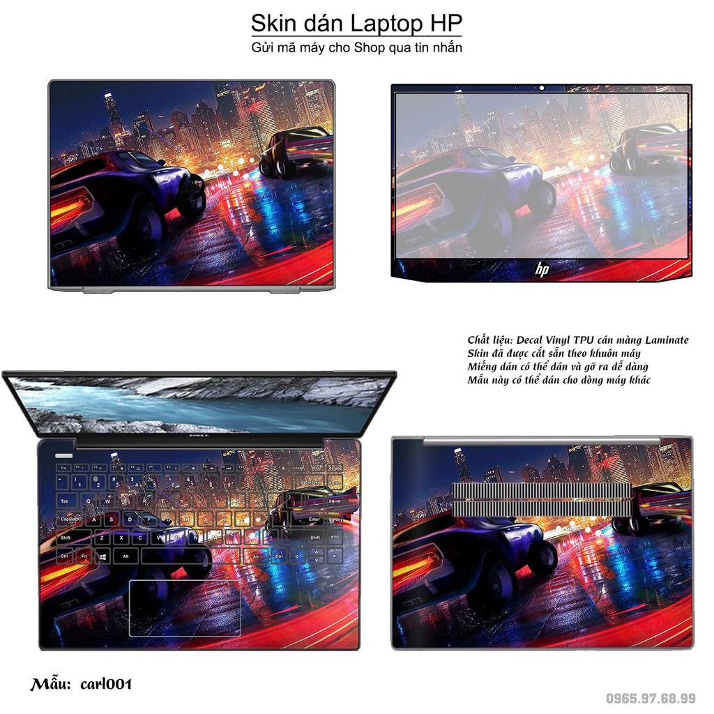 Skin dán Laptop HP in hình xe hơi (inbox mã máy cho Shop)