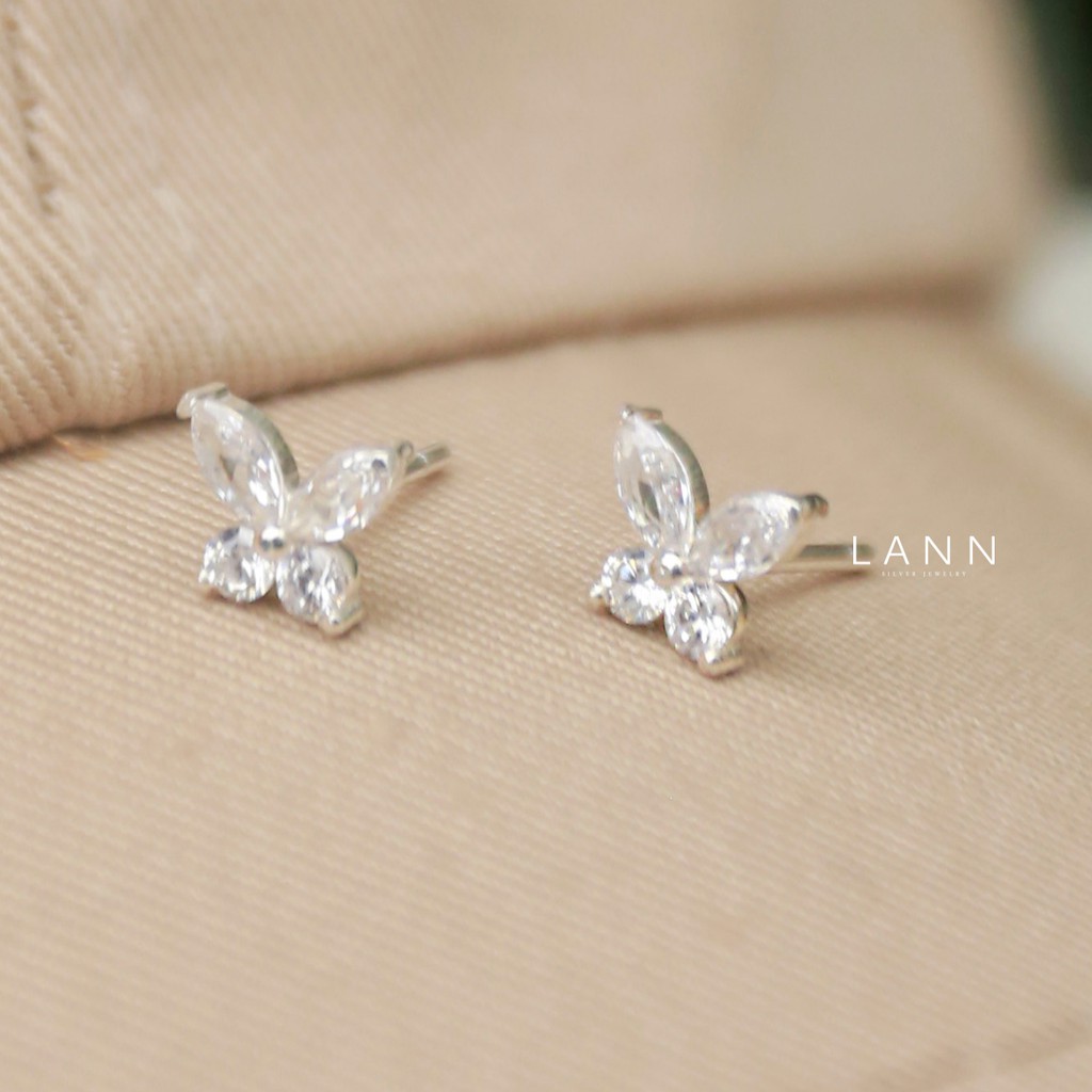 Khuyên cánh bướm kín đá BẠC S925 LANN E272