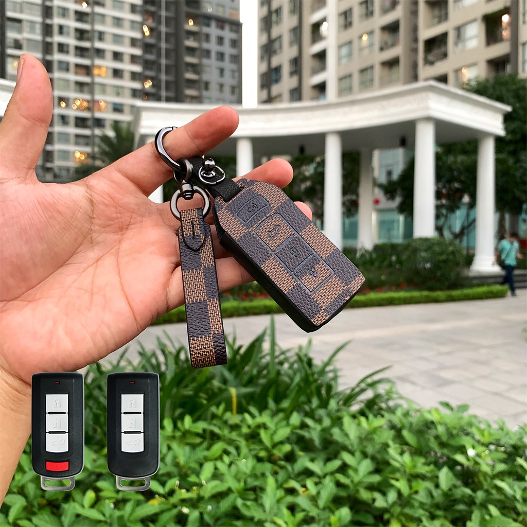 Đựng smartkey Mitsubishi Xpander, Triton, Pajero Sport handmade da thật MIV có tay cầm AD