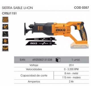 Máy cưa kiếm dùng pin 20V Ingco CRSLI1151