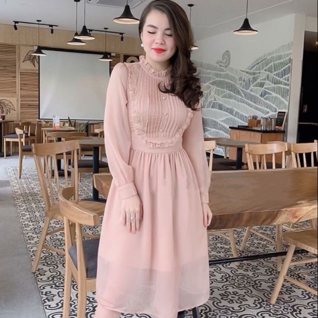 Đầm voan cổ xếp li