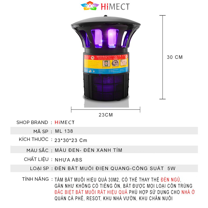 Đèn Bắt Muỗi Côn Trùng Thông Minh Thu Hút Diệt Đuổi Côn Trùng Hiệu Quả An Toàn Không Độc Hại ML138  HiMECT