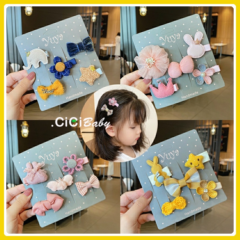 Set 5 kẹp tóc xinh xắn dễ thương phong cách Hàn Quốc cho bé yêu