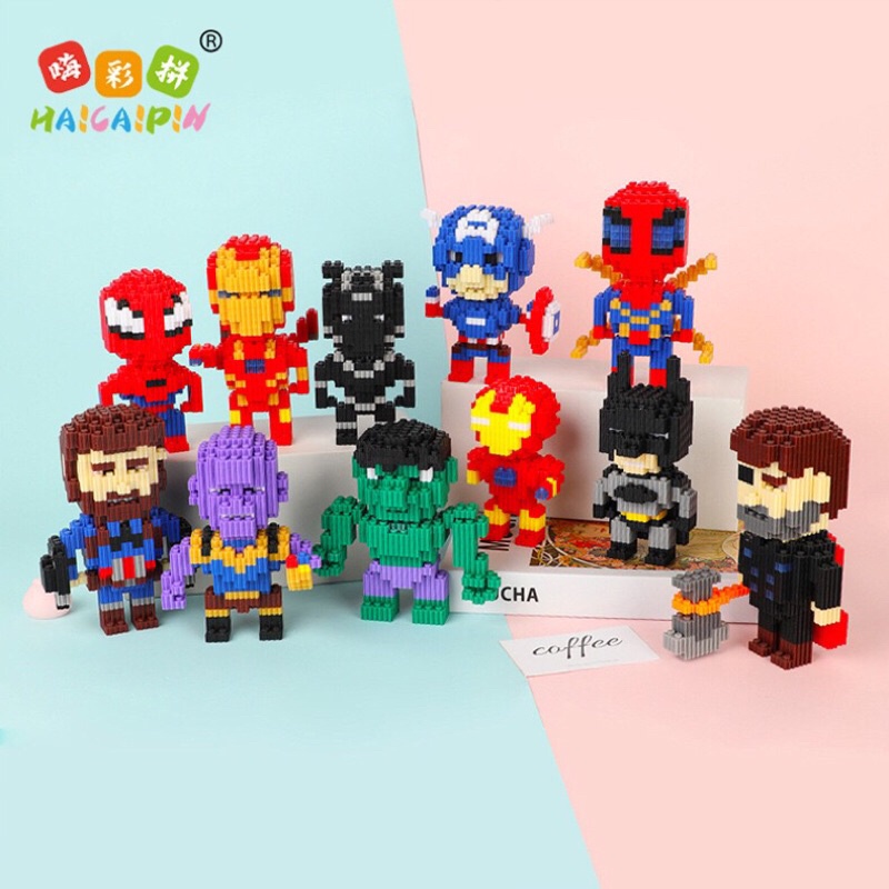 Sẵn Lego tự lắp ráp mô hình biệt đội siêu anh hùng Caption American Iron Man Bat man Spider man Hulk Thonas