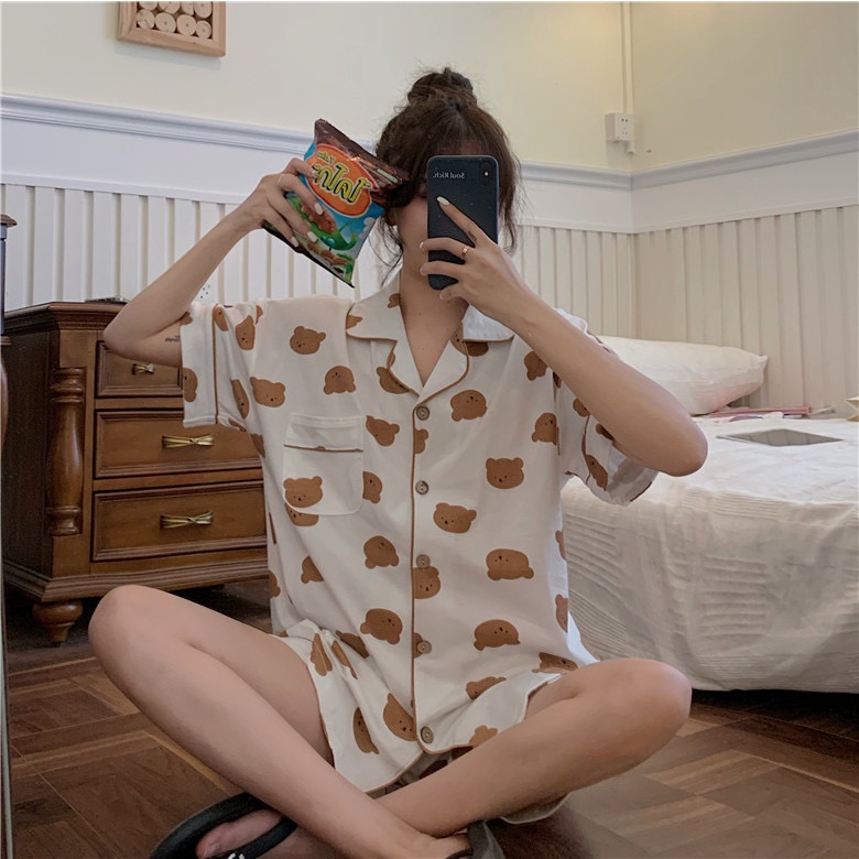 Đồ Ngủ Mặc Nhà Pijama Nữ Hàn Quốc Cao Cấp Vải Lụa Mango Kiểu Dáng Dễ Thương