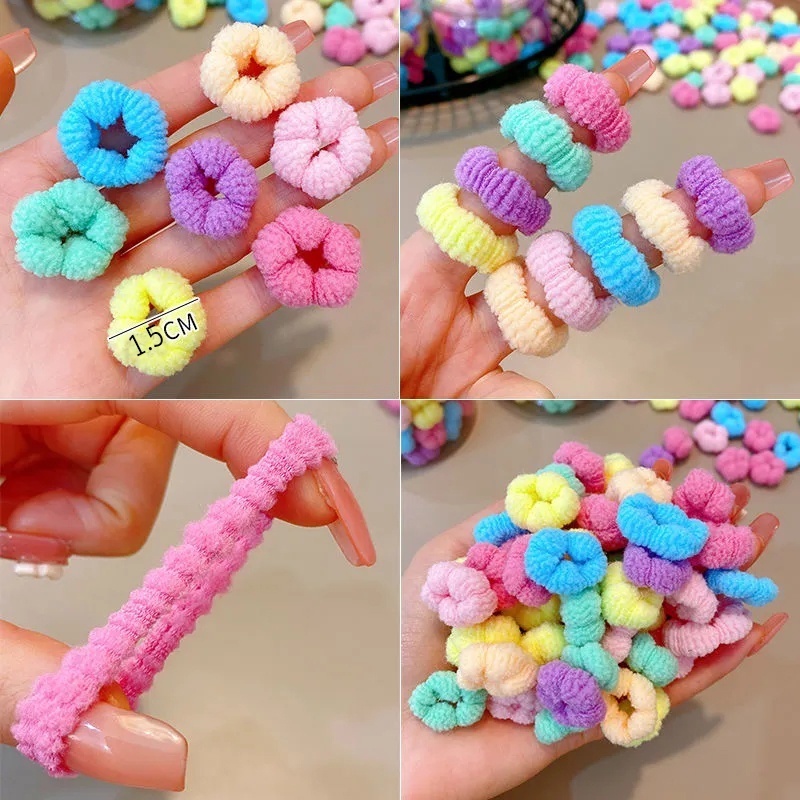 Set 100 Dây Buộc Tóc Co Giãn Màu Kẹo Đơn Giản Dễ Thương Cho Bé Gái