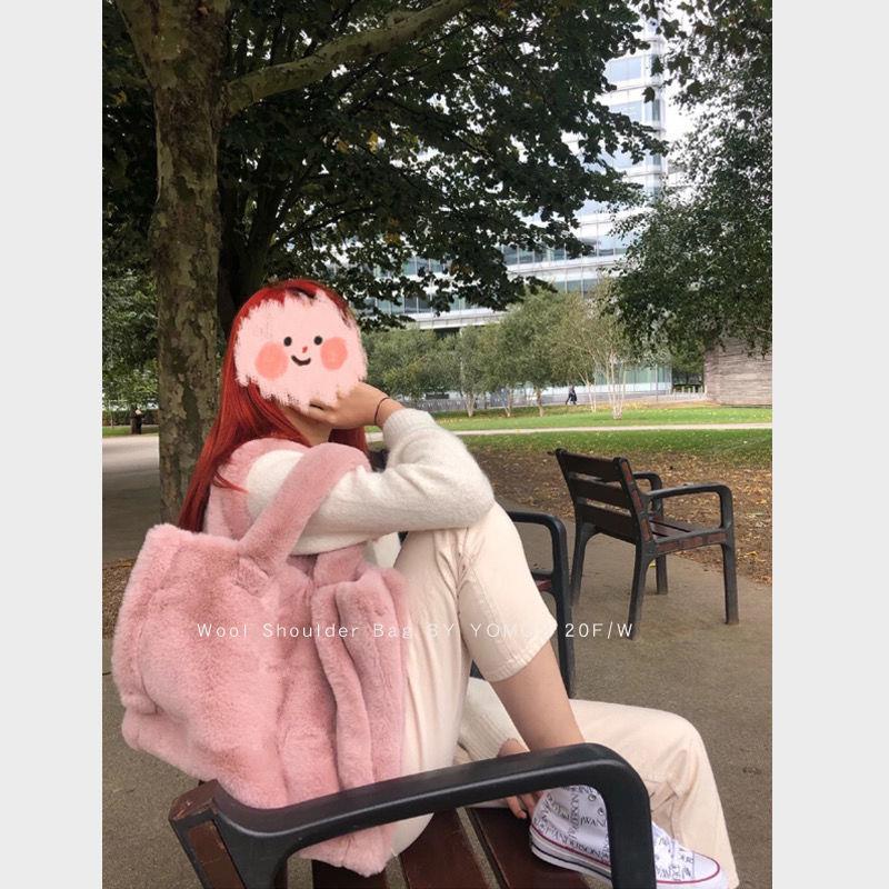 Quay Đẹp!Tương Thích Thu Đông!Túi Tote Đeo Vai Bằng Lông Thú Kích Thước Lớn Di Động Thiết Kế 2021
