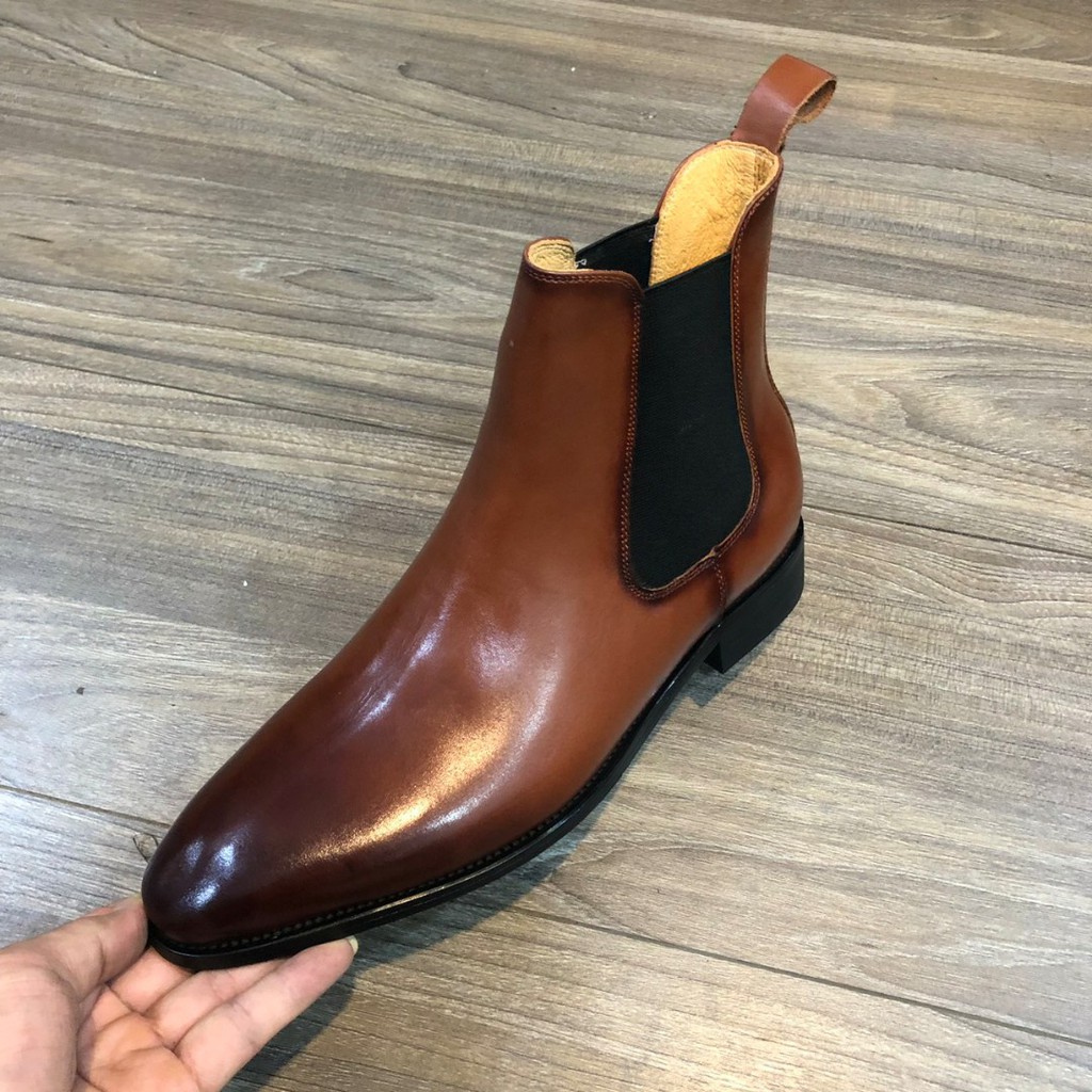 Giày da nam Chelsea boots da bò đế phíp bảo hành 12 tháng Tặng phụ kiện (Hộp + Lót )