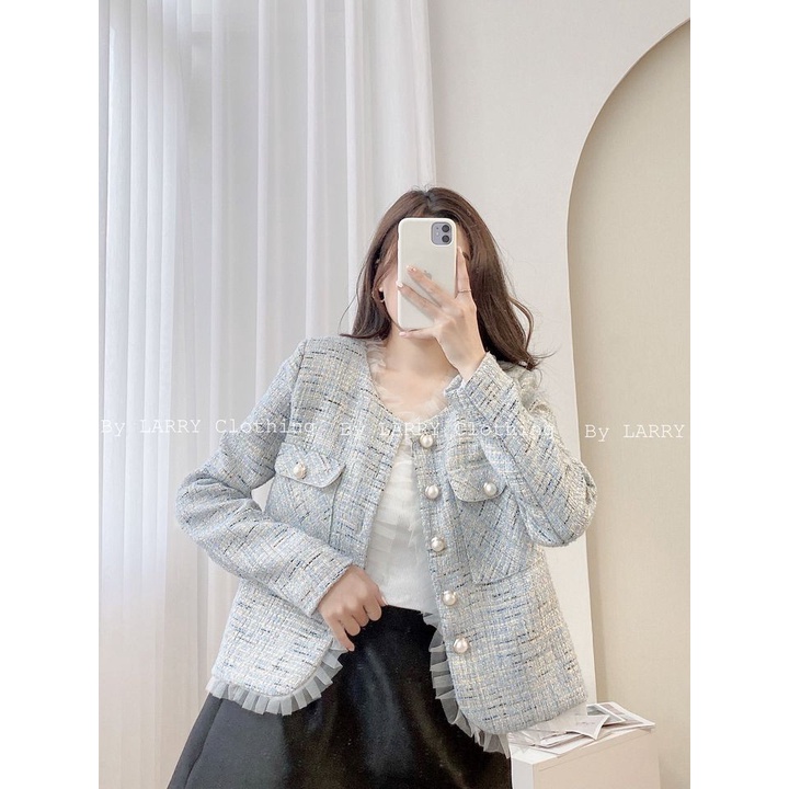 Áo Khoác Dạ Tweed Cao Cấp Gam Màu Mới Hottrend Kem Dải Lụa Khăn Cao Cấp A293 - Larry Clothing | BigBuy360 - bigbuy360.vn
