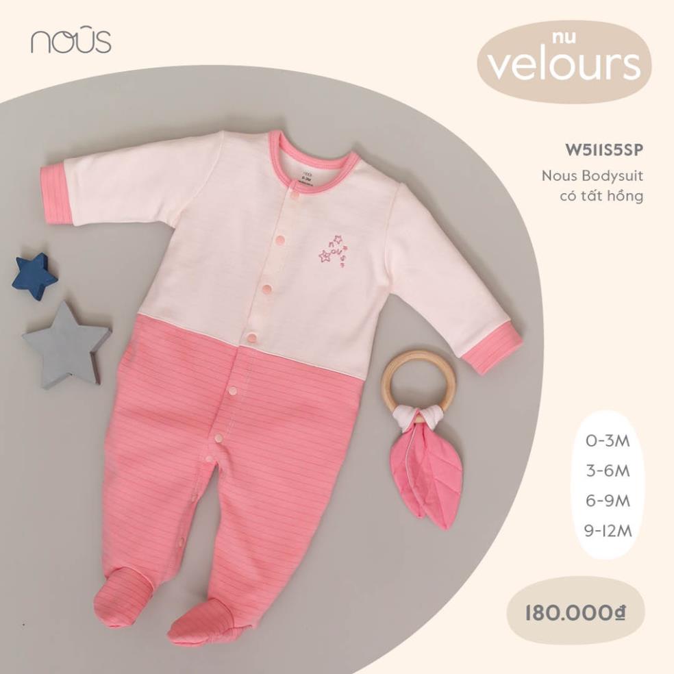 Bộ Quần Áo Liền Thân Bodysuit Kèm Tất Cao cấp Nous Cho Bé Gái Bé Trai Chất Nu Velours (Size Từ 3-12 M)