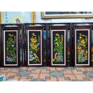Tranh thêu thành phẩm vi tính tứ quí bốn mùa xuân hạ thu đông 40x90cmx4 bức
