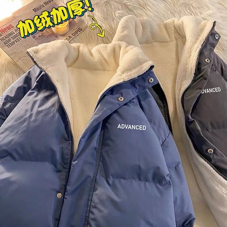 Áo khoác lót nhung dáng rộng thời trang mùa đông phong cách Hàn Quốc