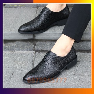 GIÀY DA NAM BUỘC DÂY DA BÒ THẬT, ĐẾ CAO SU ĐÚC 3CM - MÃ G009 MÀU ĐEN HÀNG VIỆT NAM