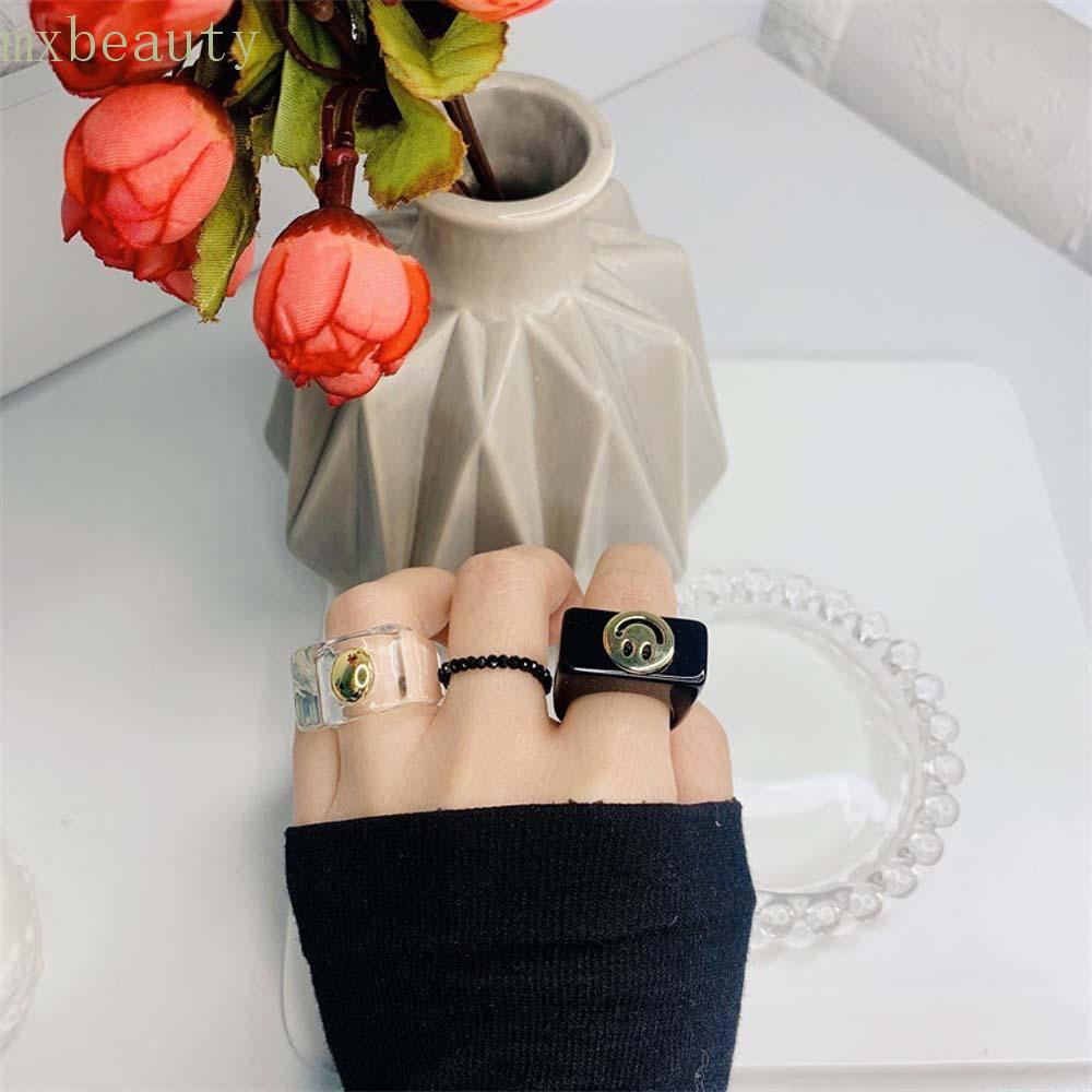 Mxbeauty Nhẫn Đeo Ngón Tay Bằng Nhựa Acrylic Họa Tiết Mặt Cười Nhiều Màu Thời Trang Mùa Hè Hàn Quốc Cổ Điển Cho Nữ