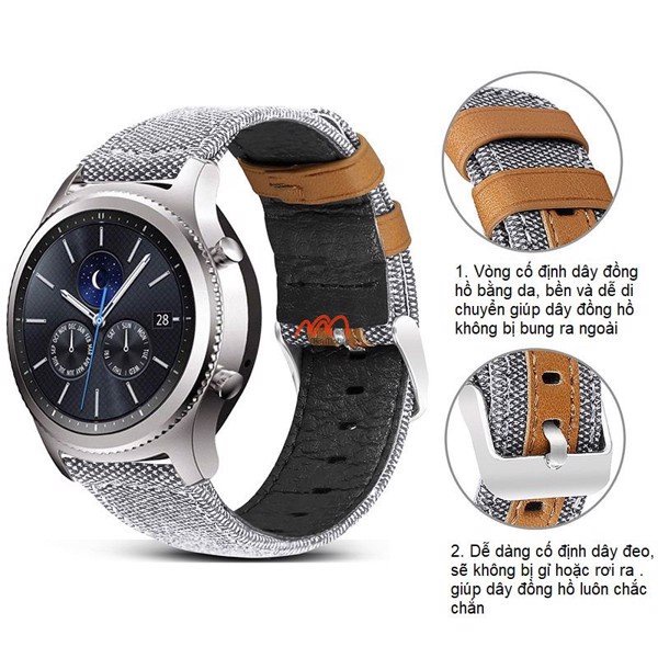 Dây Đeo Vải Kaki viền Da Samsung Watch 3