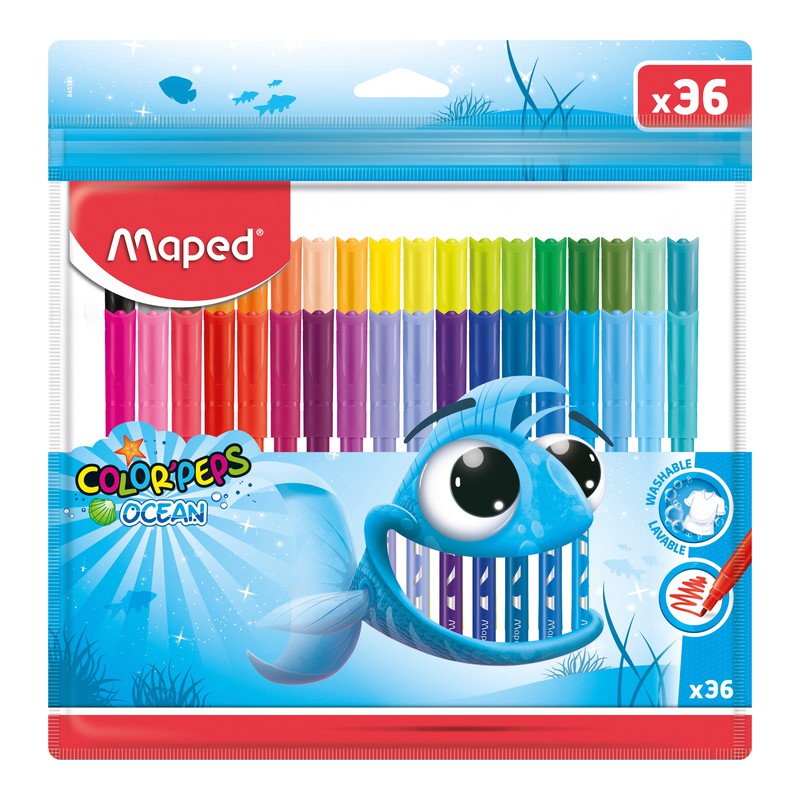 MAPED - Viết lông màu nước OCEAN 12/24/36 màu, giặt sạch dễ dàng nếu dính trên quần áo