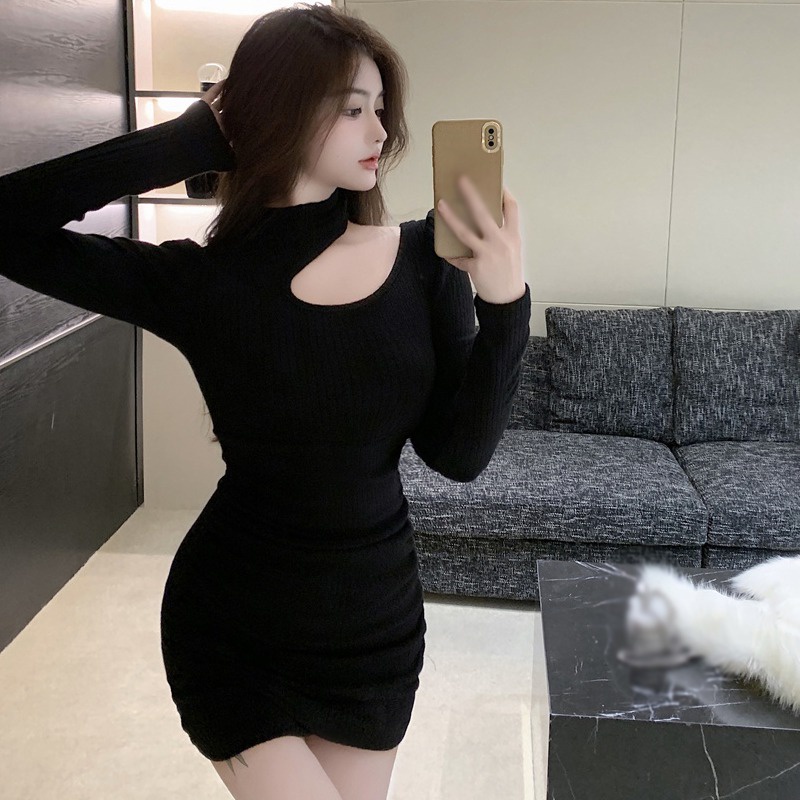 Đầm ôm dệt kim màu sắc trơn thời trang cho nữ