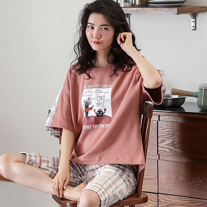 Bộ Pijama nữ cộc tay quần đùi chất vải Lụa Satin siêu Cute phong cách Hàn Quốc