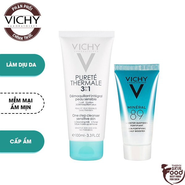 [2 Items] Bộ Sản Phẩm Vichy Pureté Thermale 3in1 One Step Cleanser Sensitive Skin And Eyes + Mini Mineral 89 Booster