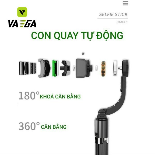 [ VAEGA ] Tay Cầm Chống Rung Điện Tử Gimbal Q08 Có Bluetooth -Có Chân Đỡ Tự Đứng - Kéo Dài Tới 86cm