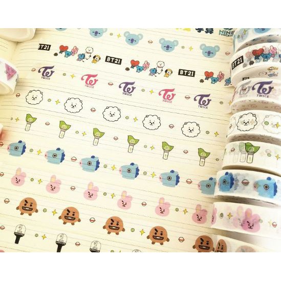 Washi Tape - Băng dính hình cute BTS, BT21, EXO, SEVENTEEN, BLACKPINK, WANNA ONE