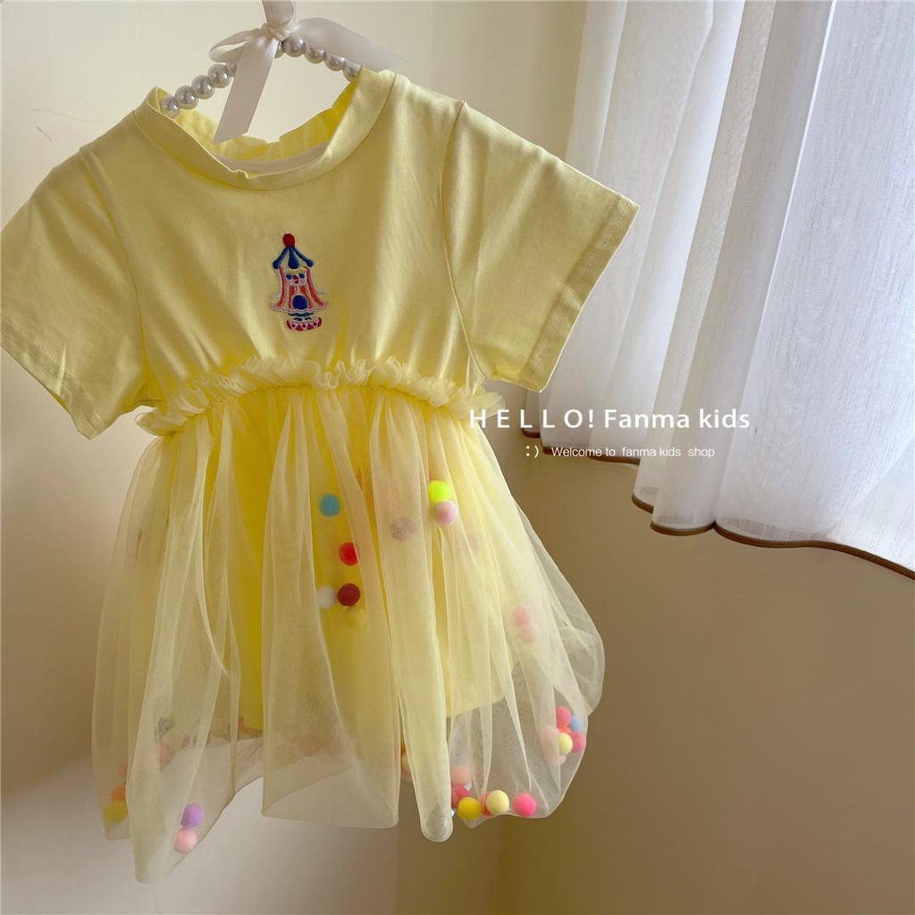 Đầm Công Chúa Tay Ngắn Chất Liệu Cotton Phối Lưới Thời Trang Mùa Hè Hàn Quốc Mới 2023