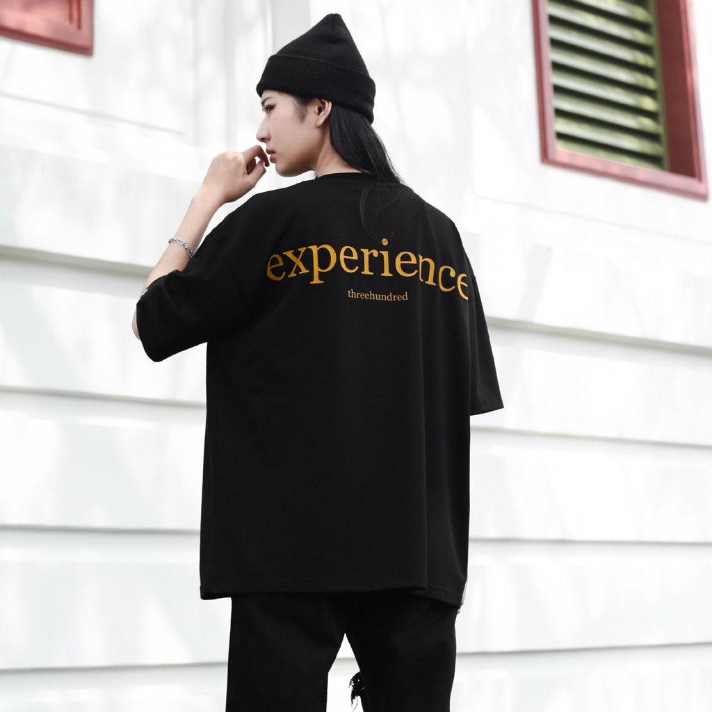 Áo Thun Đen In Chữ Experience Màu Cam Chất Liệu 100% Cotton Form Rộng Thoải Mái Unisex Nam Nữ