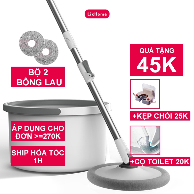 Chổi lau nhà tách nước bẩn thông minh 360 độ 2 bông lau, bộ cây lau nhà tách nước bẩn nước thải