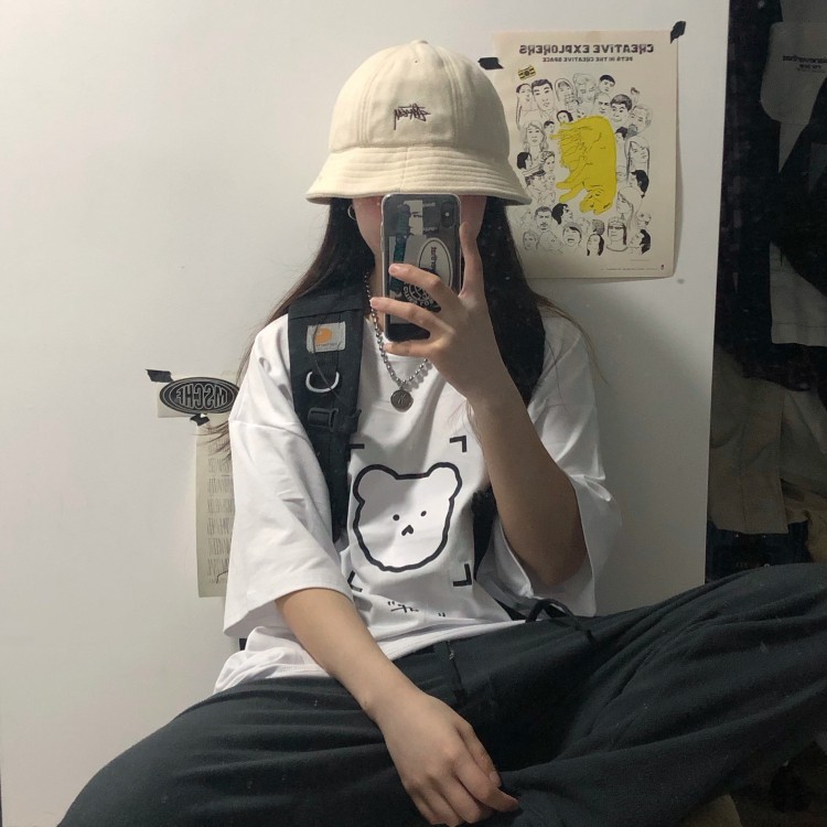 Áo Thun Tay Ngắn Dáng Rộng In Hình Gấu Dễ Thương Phong Cách Hàn Quốc Cho Nữ | BigBuy360 - bigbuy360.vn