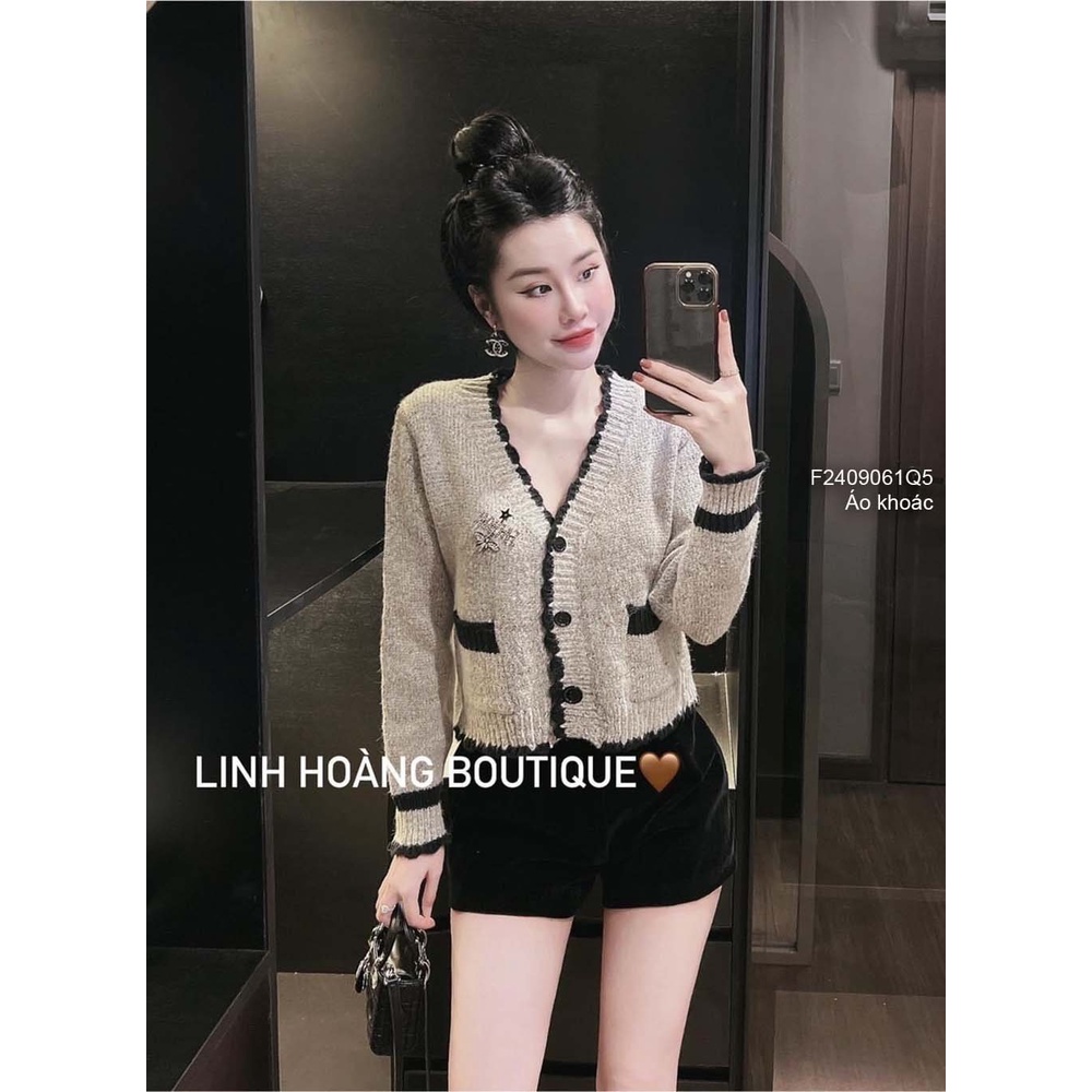 Áo khoác len tiêu có túi cổ tim tay dài thời trang!