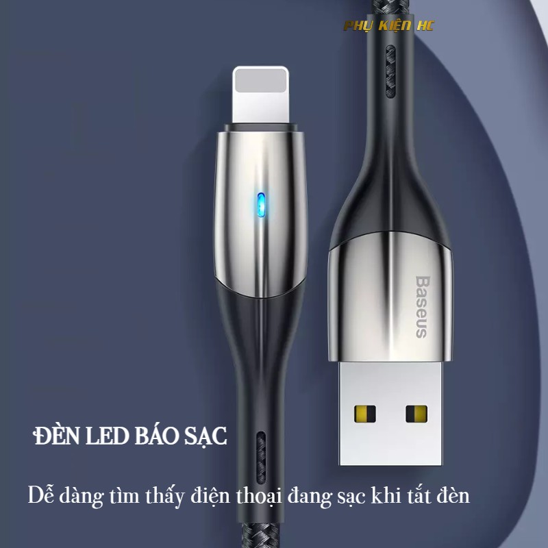 Cáp sạc iPhone Baseus - Dây Lightning hỗ trợ sạc nhanh - Siêu bền - Chống gẫy - Đèn LED - Bảo hành chính hãng