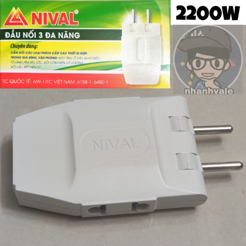 [PX301] Phích cắm 1 chia 3, phích cắm chia 3 ổ dạng dẹt Nival 2200W Nhựa PC chi tiết đồng mạ niken