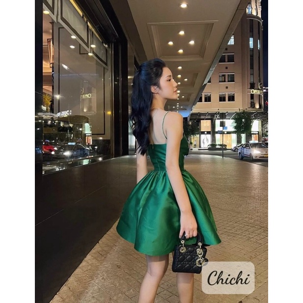 Váy dự tiệc tacta xoè nơ ngực dây ngọc