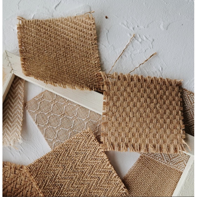 Lót Ly Cốc Vuông Bằng Vải Bố Vintage, Làm Phụ Kiện Chụp Ảnh Dễ Thương