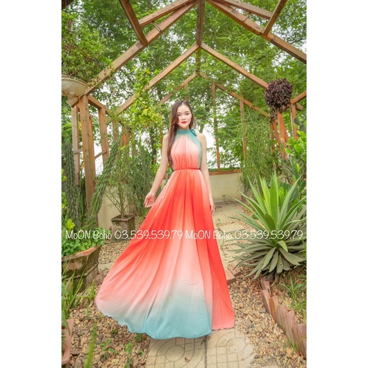 MOON BOHO - OMBRE CỔ YẾM CAM ĐỎ XANH NGỌC