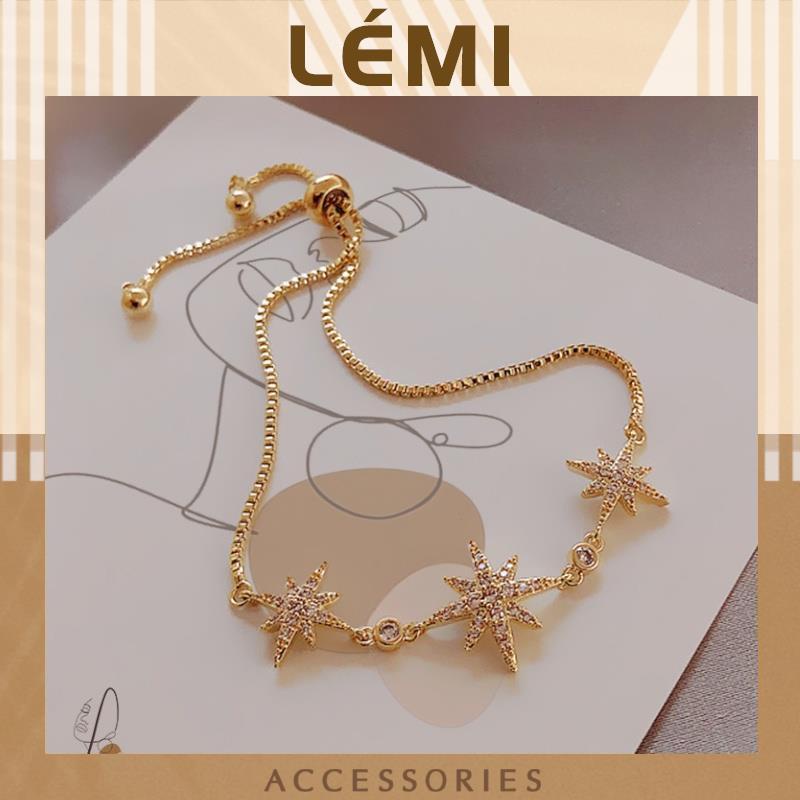 Lắc tay ngôi sao đính Zircon LEMI Vòng tay có dây rút chỉnh kích thước thông minh thời trang Hàn Quốc