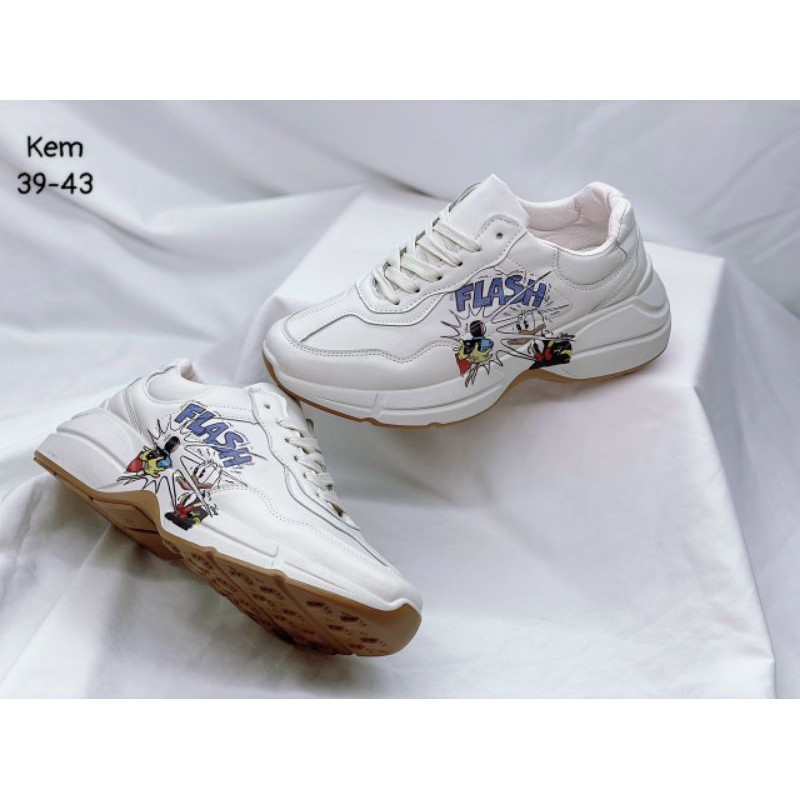 🛑FULLBOX🛑 Giày NAM Giày sneaker thể thao flash in 3d nam màu Kem thời trang FORM SIÊU NHẸ đi ÊM CHÂN🍀TRÙM GIÀY PT🍀