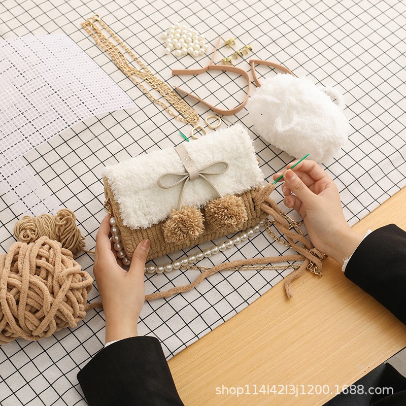 Túi Len Tự Đan Pom Pom - Phụ Kiện Đan Túi