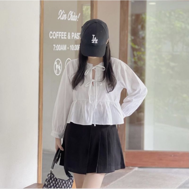 Sét áo babydoll buộc dây kèm chân váy tiểu thư xinh