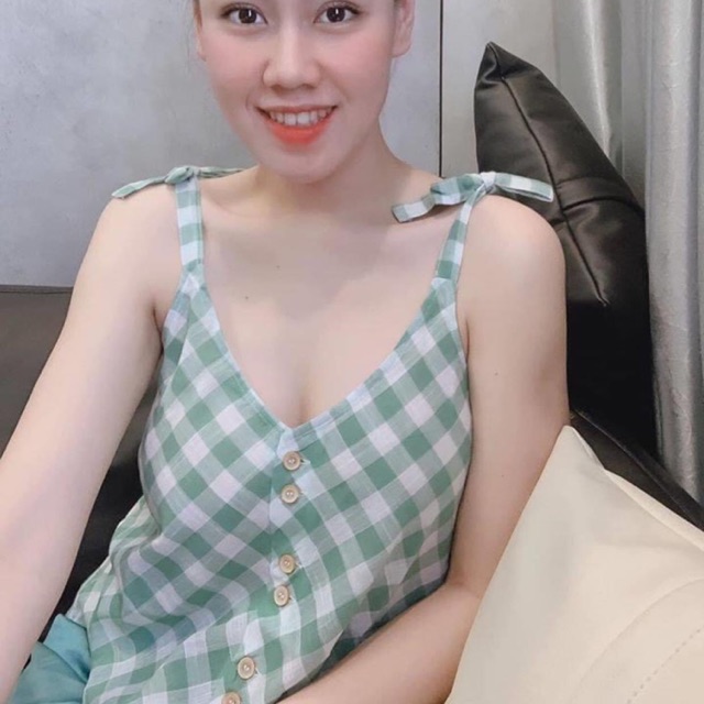 Áo dây kẻ xanh mango