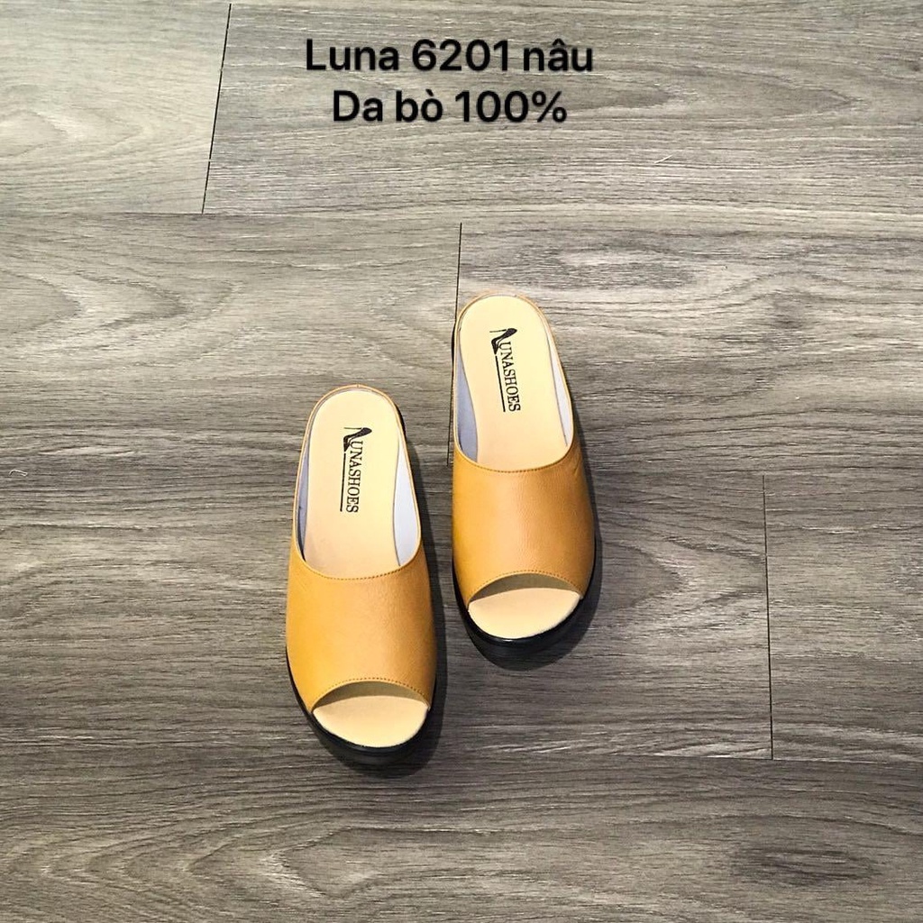 Dép nữ da bò mềm êm chân 6p 100% Lunashoes (6201) mũi tròn full box thấm mồ hôi chịu nước BH 24 tháng