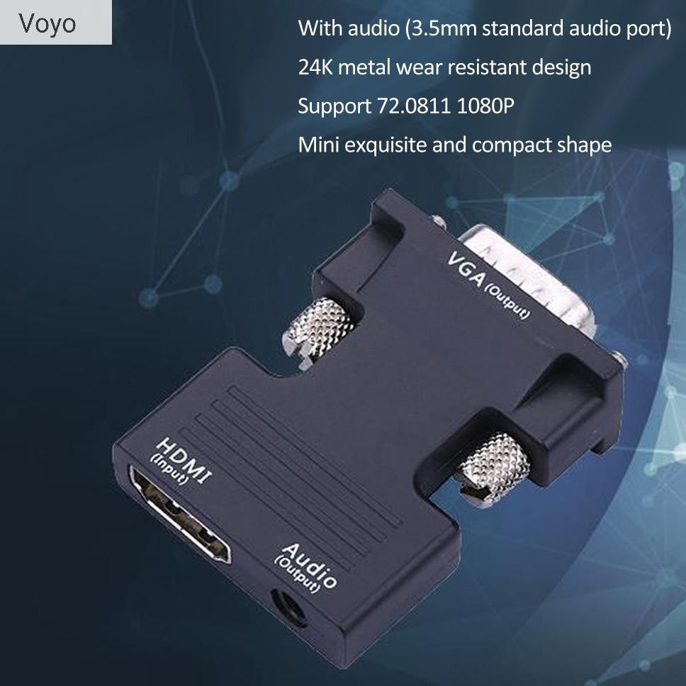 Đầu Chuyển Đổi 1080p Hdmi Sang Vga Với Giắc Cắm 3.5mm Cho Laptop Notebook Pc Dvd Tv Box Camera