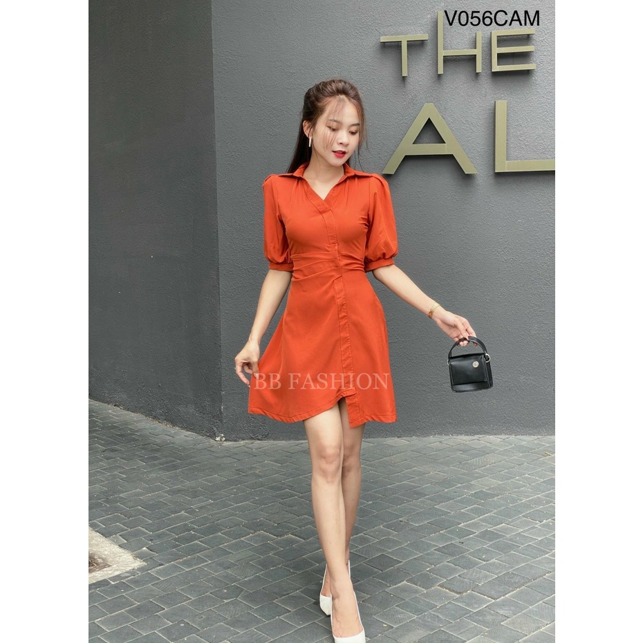 Váy nữ cổ V xếp ly chiết eo sang trọng, Đầm nữ cổ polo chất lụa 100D mềm mát không nhàu V056 | BigBuy360 - bigbuy360.vn