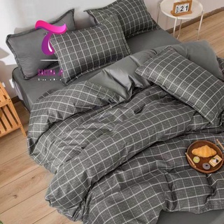 Hàng mới- chăn ga gối đệm poly 100% nhập khẩu kẻ ô xám xước đũi - bst chăn ga gối poly