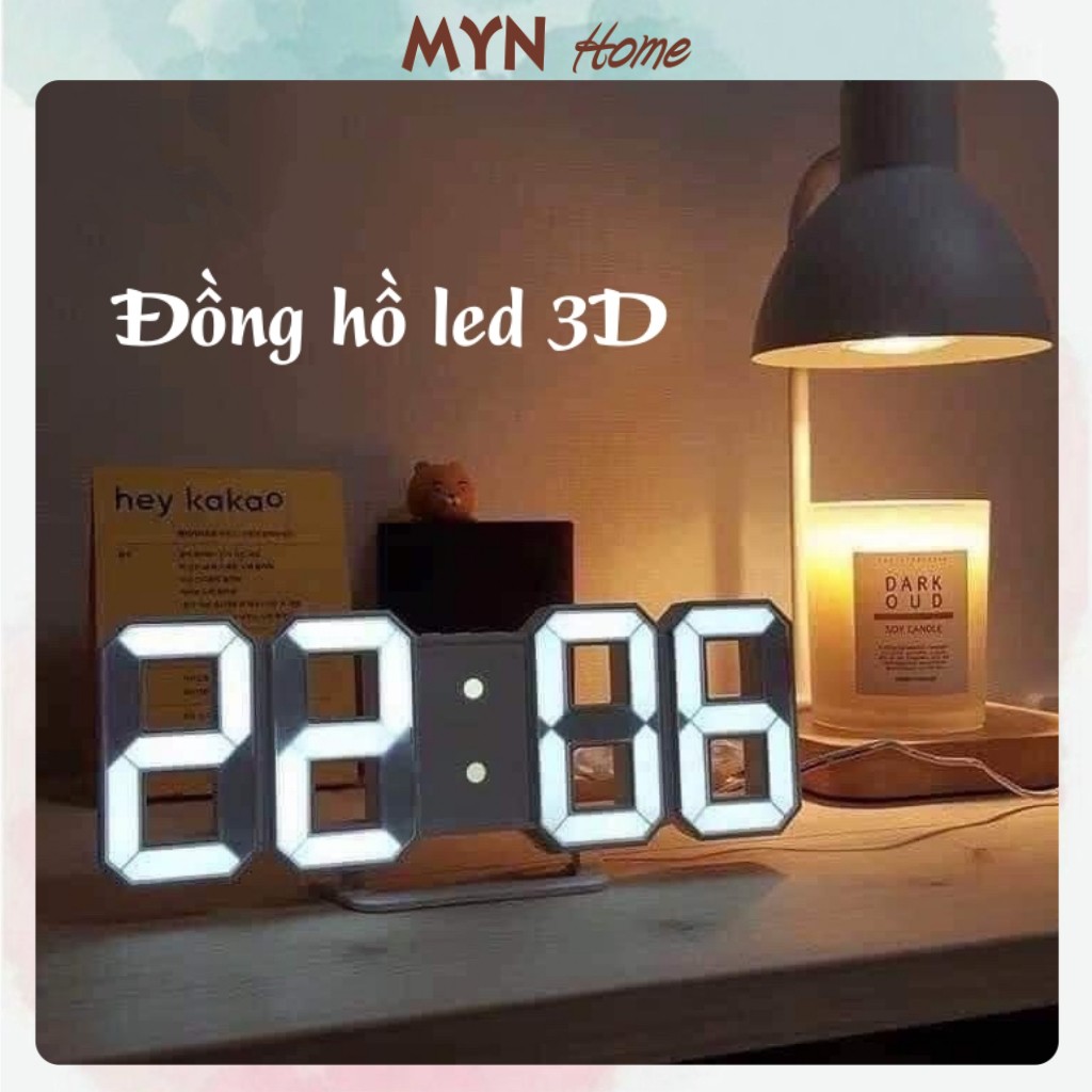 Đồng hồ LED 3D treo tường, để bàn thông minh 2 màu đen, trắng MYN Home